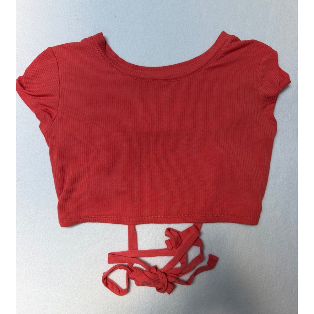 OFFLINE by Aerie Womens Red Ribbed Open Back Tie Hem Crop Top Size Medium